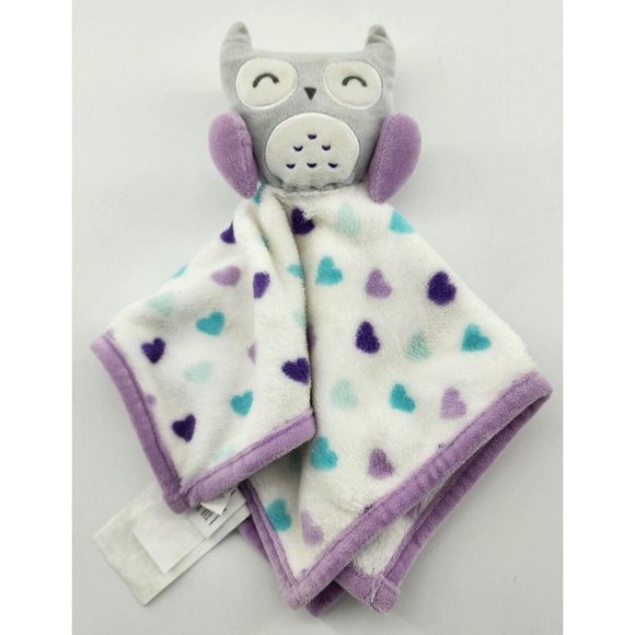 SL Home Fashions Baby Owl Plush Lovey Security Blanket Purple Heart Print - Picture 3 of 9